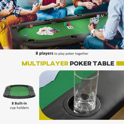 1.83m - Foldable 8 Player Poker Table with Drinks Holders