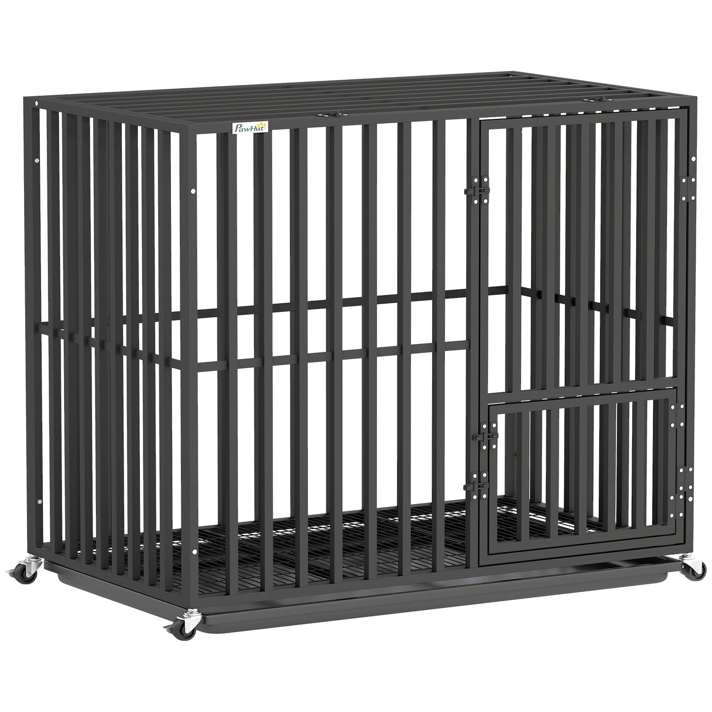 Heavy Duty Dog Crate, Dog Cage with Wheels for Small Medium Breeds, Metal Pet Kennel with Removable Tray