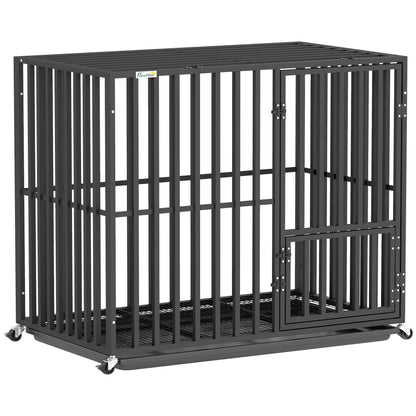 Heavy Duty Dog Crate, Dog Cage with Wheels for Small Medium Breeds, Metal Pet Kennel with Removable Tray