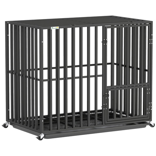 Heavy Duty Dog Crate, Dog Cage with Wheels for Small Medium Breeds, Metal Pet Kennel with Removable Tray