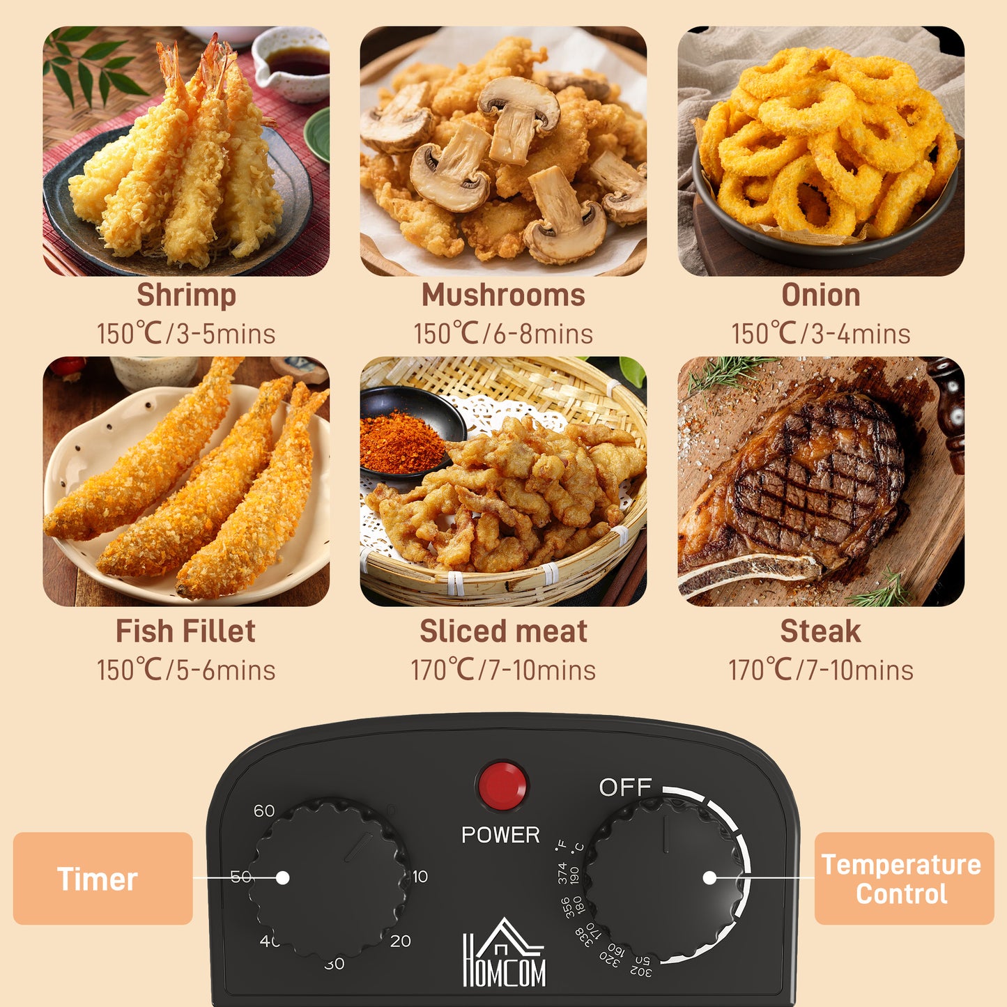 5 Litre Deep Fat Fryer Stainless Steel with Adjustable Temperature, 60min Timer, Removable Oil Basket
