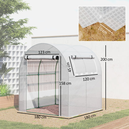 Walk in Polytunnel Greenhouse, Green House for Garden with Roll-up Window and Door, 1.8 x 1.8 x 2 m, White
