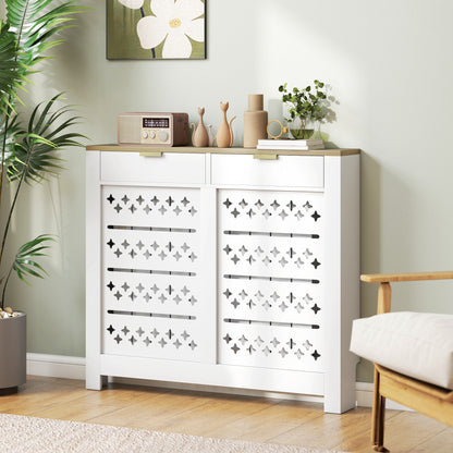 108 x 19 cm Minimal Radiator Cover, with 2 Drawers - White