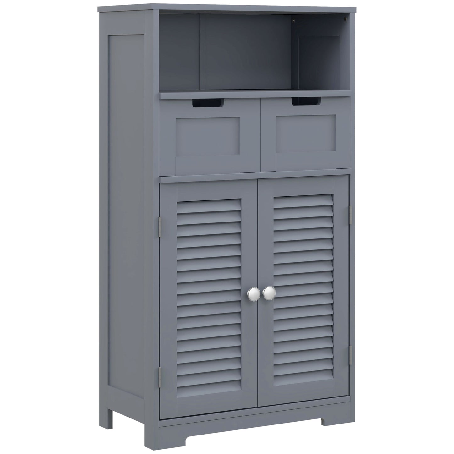 Three-Part Bathroom Storage Unit, with Shelf, Drawers & Cupboard - Grey