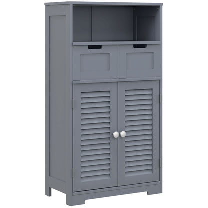 Three-Part Bathroom Storage Unit, with Shelf, Drawers & Cupboard - Grey