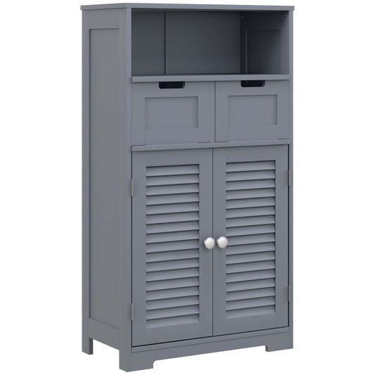 Three-Part Bathroom Storage Unit, with Shelf, Drawers & Cupboard - Grey