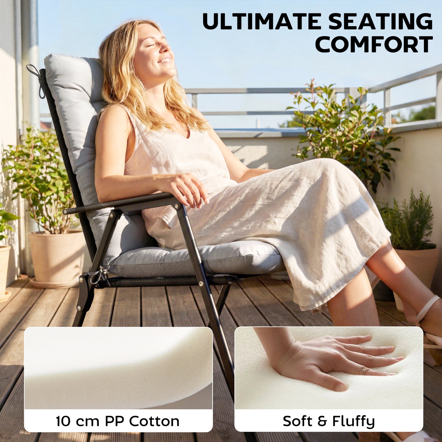 Patio Chair Cushions Set of 4, Waterproof Non-Slip Lounge Chair Cushions, 112x53cm, Light Grey