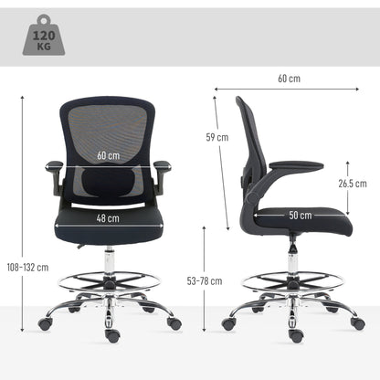 Draughtsman Chair, with Adjustable Lumbar - Black