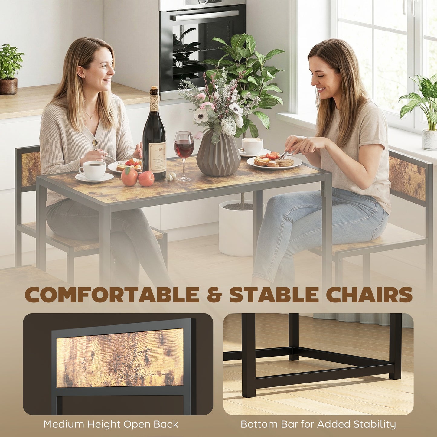 3 Piece Table Stool Set - Rustic Brown