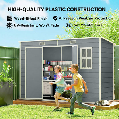 10 x 4 ft Resin Garden Shed, Outdoor Storage Shed with Floor, Windows, Lockable Doors and Vents, Grey