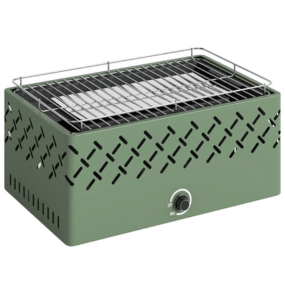 Portable Charcoal BBQ Grill, Battery Powered Barbecue Grill with Built-in Fan for Camping Picnic, Light Green