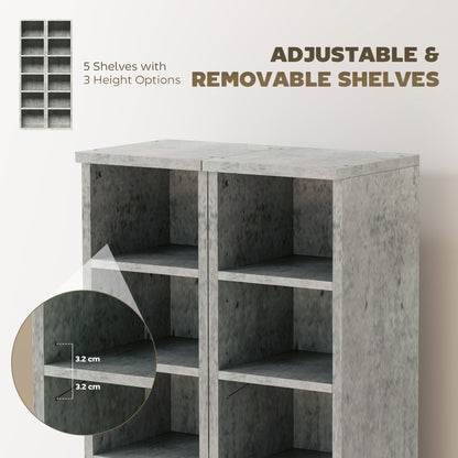 Set of 2 CD Media Display Shelf Unit Tower Rack with Adjustable Shelves, Cement Grey