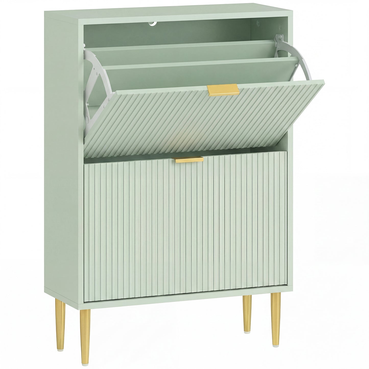 Elegant Two-Drawer Shoe Cabinet - Light Green