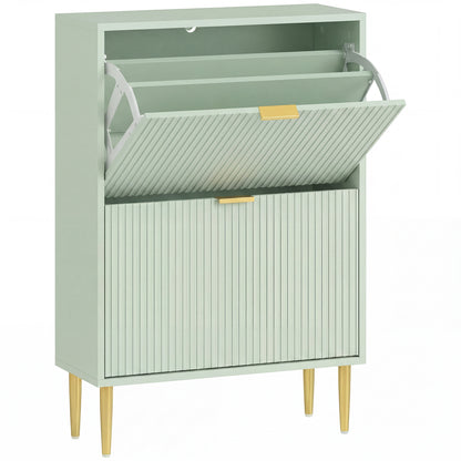 Elegant Two-Drawer Shoe Cabinet - Light Green