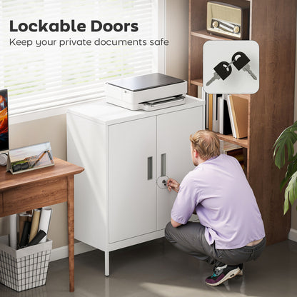 Metal Storage Cabinet with Lock and Adjustable Shelves - White