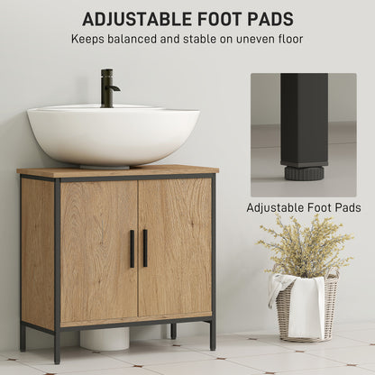 Bathroom Vanity Unit, Under Sink Storage Cabinet with 2 Doors, Adjustable Shelf for Basin without or with Pedestal, Oak