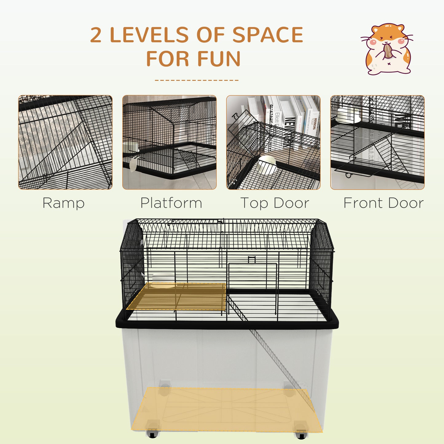 Two-Tier Gerbil Cage, Hamster Cage for Dwarf Hamster w/ Wheels, Deep Bottom, Food Dish, Water Bottle