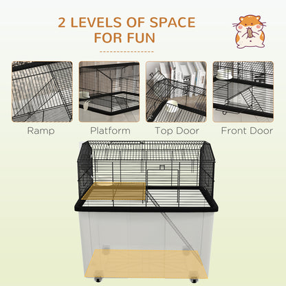 Two-Tier Gerbil Cage, Hamster Cage for Dwarf Hamster w/ Wheels, Deep Bottom, Food Dish, Water Bottle