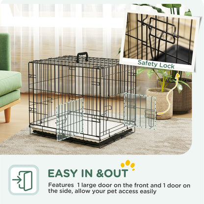 Foldable Dog Crate with Two Doors with Tray, Soft Cushion, for Extra Small Dogs, 60 x 45 x 50, Black