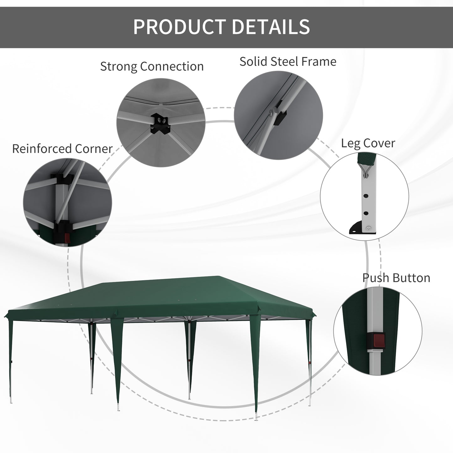 6 x 3 m Pop-Up Steel Frame Gazebo - Green