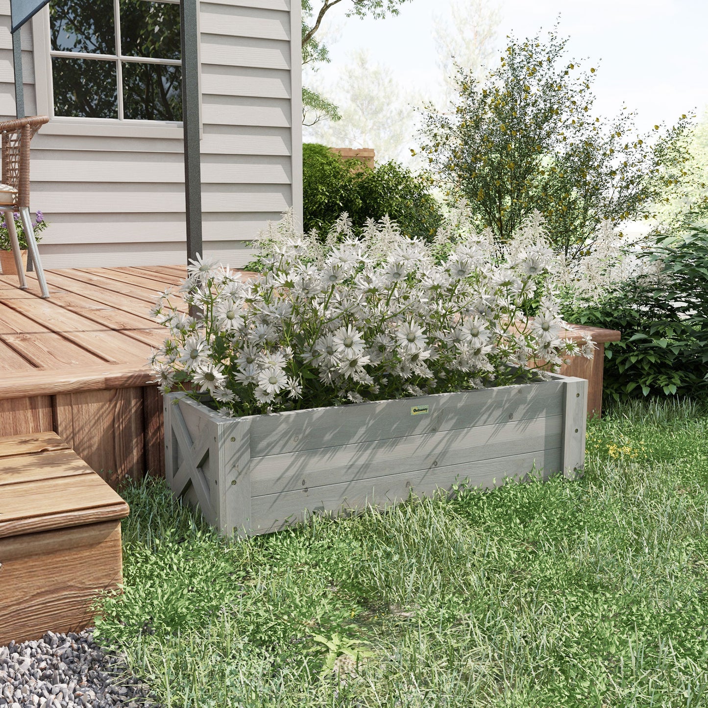 58L Garden Raised Bed Planter Grow Containers for Outdoor Patio Plant Flower Vegetable Pot Fir Wood, 100 x 36.5 x 36 cm, Grey