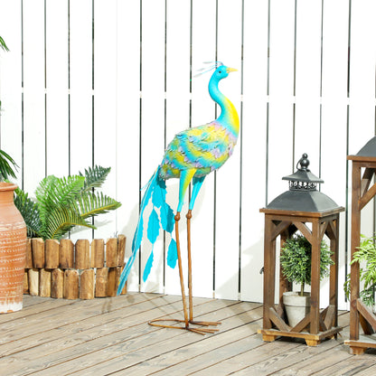 Peacock Garden Statue, Standing Garden Ornament, Metal Garden Gift with Stakes for Patio Pond Landscape Decoration