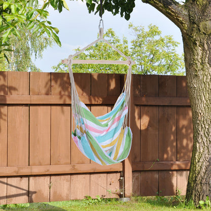 Outdoor Hanging Rope Chair with Cotton Rope, Garden Hammock Chair with Wooden Support Bar Cotton Cloth