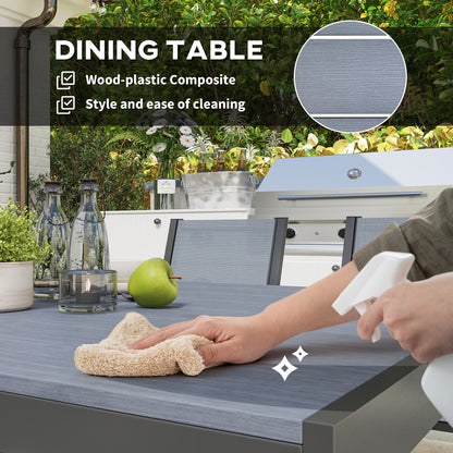 Seven-Piece Garden Dining Set, with Plastic Wood-Top Table - Grey