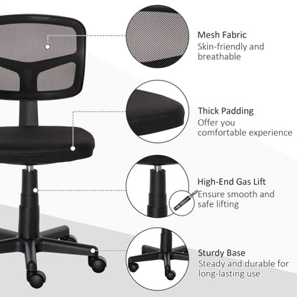 Small Office Chair without Arms, Ergonomic Swivel Mesh Desk Chair with Curved Back and Wheels, Height Adjustable