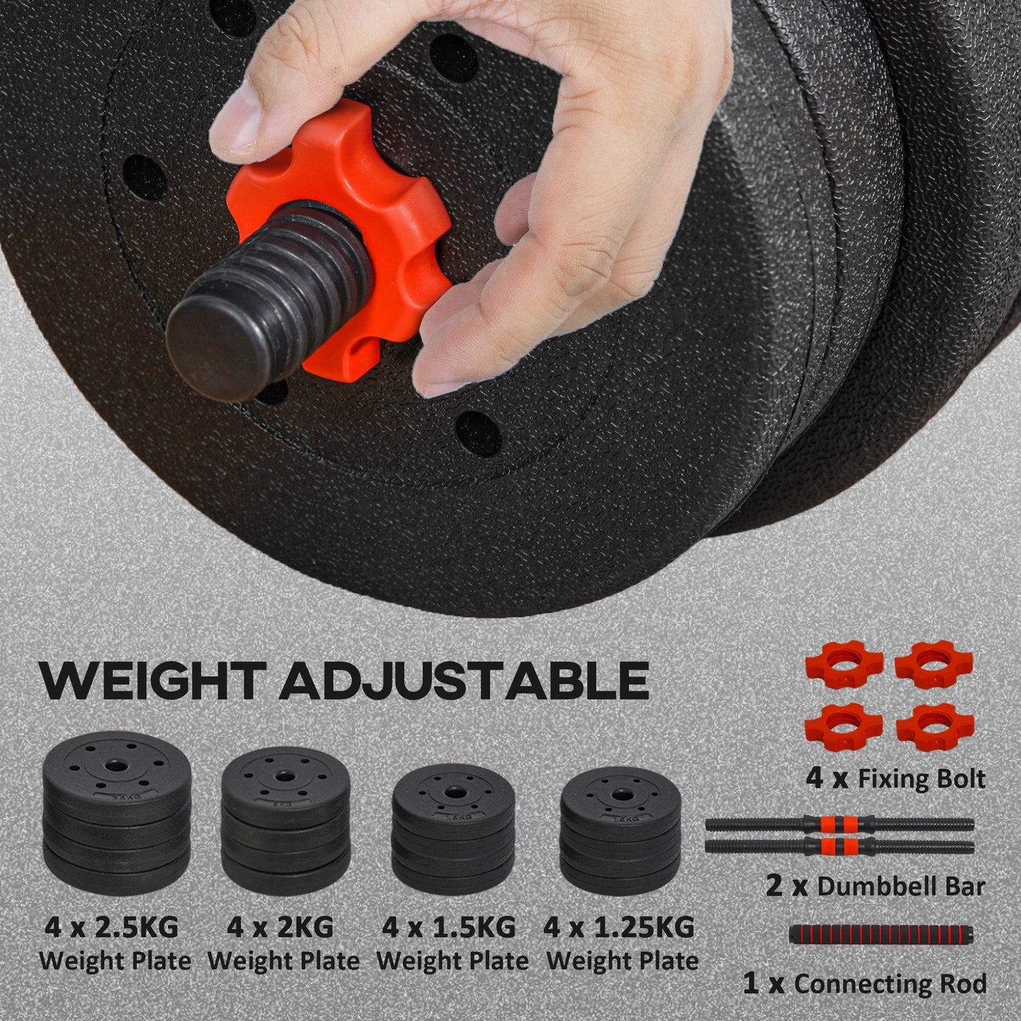 30kg 2 IN 1 Adjustable Dumbbells Weight Set, Dumbbell Hand Weight Barbell for Body Fitness, Lifting Training for Home