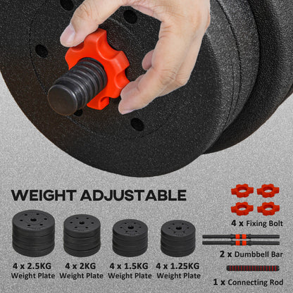 30kg 2 IN 1 Adjustable Dumbbells Weight Set, Dumbbell Hand Weight Barbell for Body Fitness, Lifting Training for Home