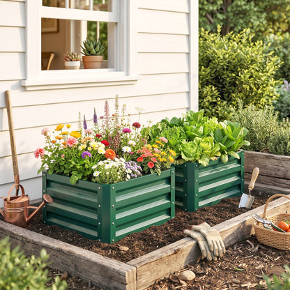 Set of Two 60 x 60cm Steel Planter Boxes - Green
