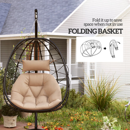 Hanging Egg Chair Outdoor Indoor Garden Swing Chair with Folding Basket, Thickened Cushion, Garden Hanging Chair with Stand
