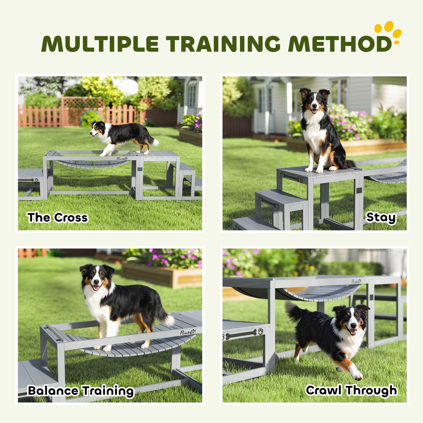 3 Pieces Wooden Dog Agility Training Equipment with Soft Bridge, Pause Platform and Pet Stair for Outdoor, Grey