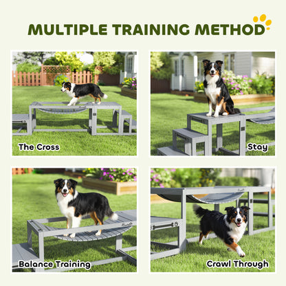 3 Pieces Wooden Dog Agility Training Equipment with Soft Bridge, Pause Platform and Pet Stair for Outdoor, Grey