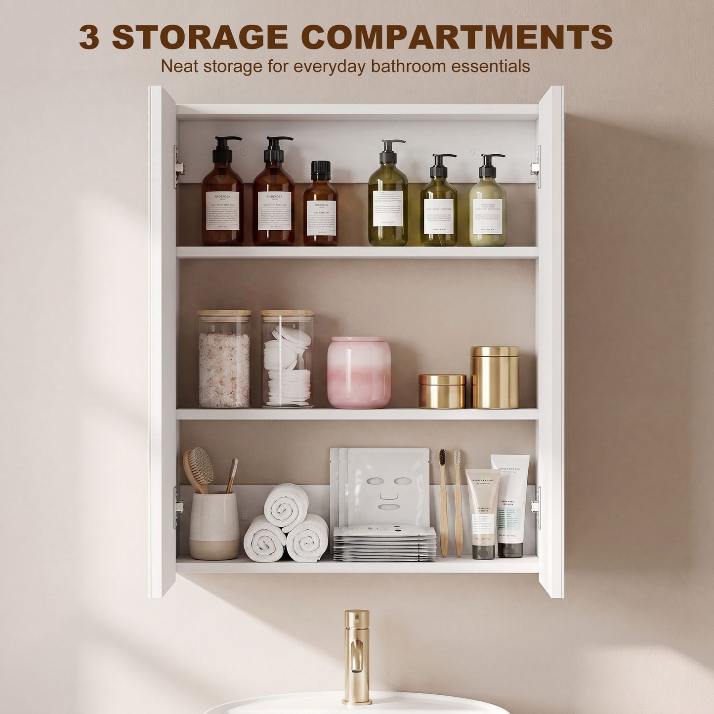 Wall Mounted Bathroom Mirror Storage Cabinet w/ Door Adjustable Shelf, White