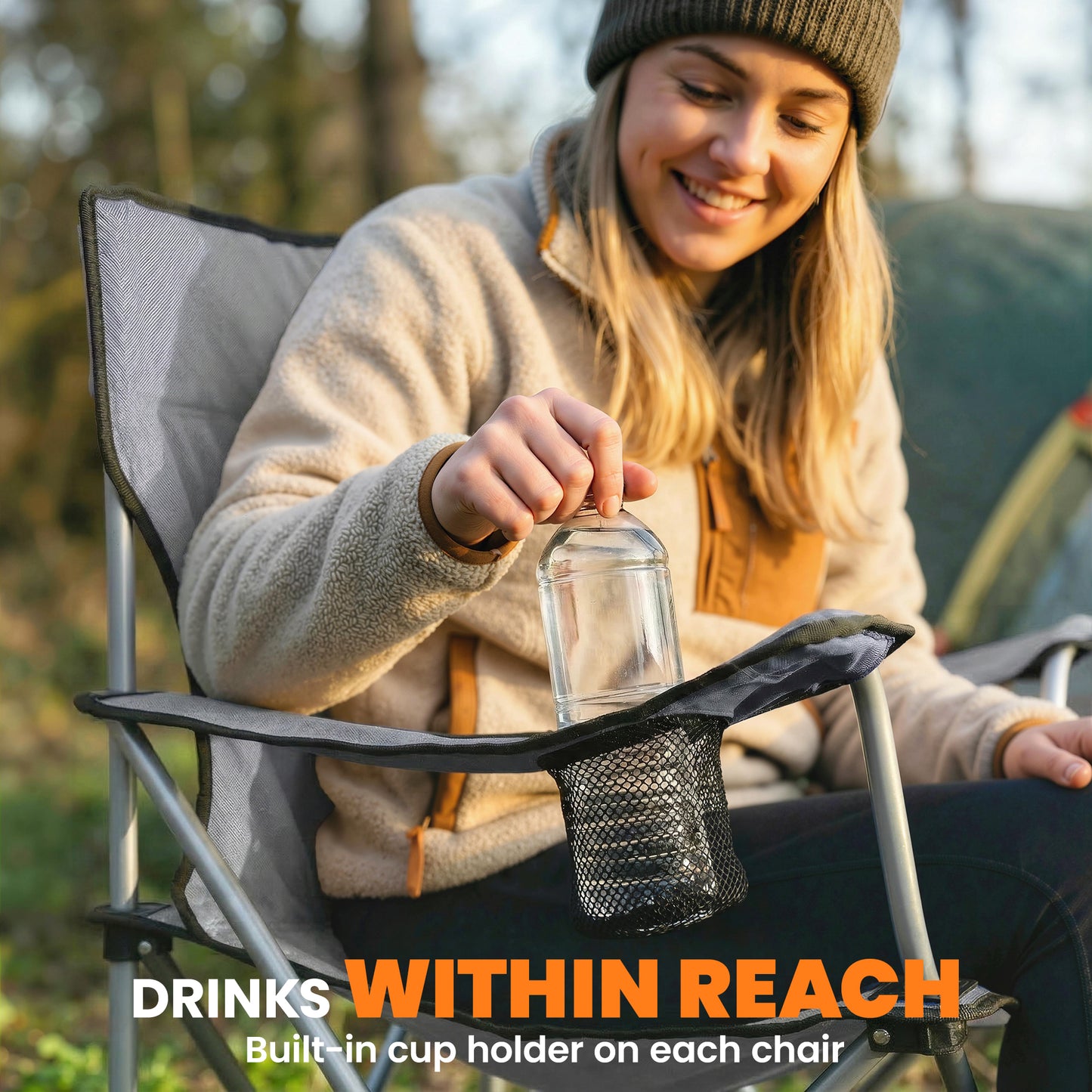 Camping Chair Set of 2 Portable Folding Outdoor Camp Chair with Cup Holders and Carry Bag Grey