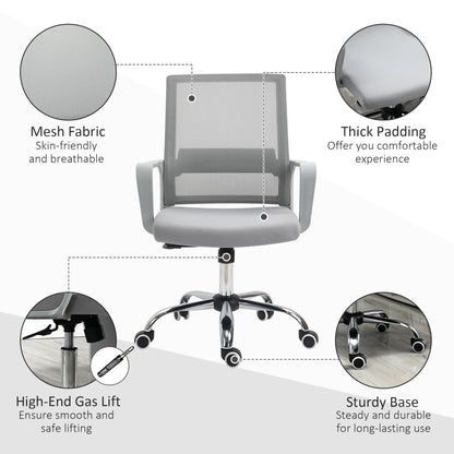 Ergonomic Desk Chair Mesh Office Chair with Adjustable Height Armrest and 360° Swivel Castor Wheels Grey