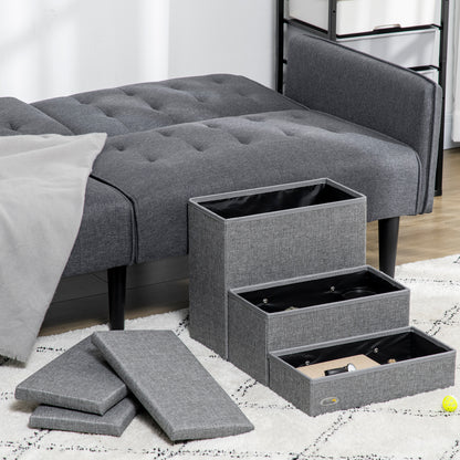3 Steps Pet Stairs, with Storage Boxes, for Bed, Couches - Grey