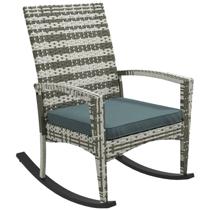 PE Rattan Garden Rocking Chair, Outdoor Rocking with Cushion, 160 KG Capacity Wicker Garden Armchair Rocker