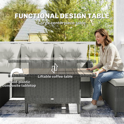 6 Pieces Outdoor PE Rattan Garden Furniture, Patio Wicker Sectional Conversation Corner Sofa