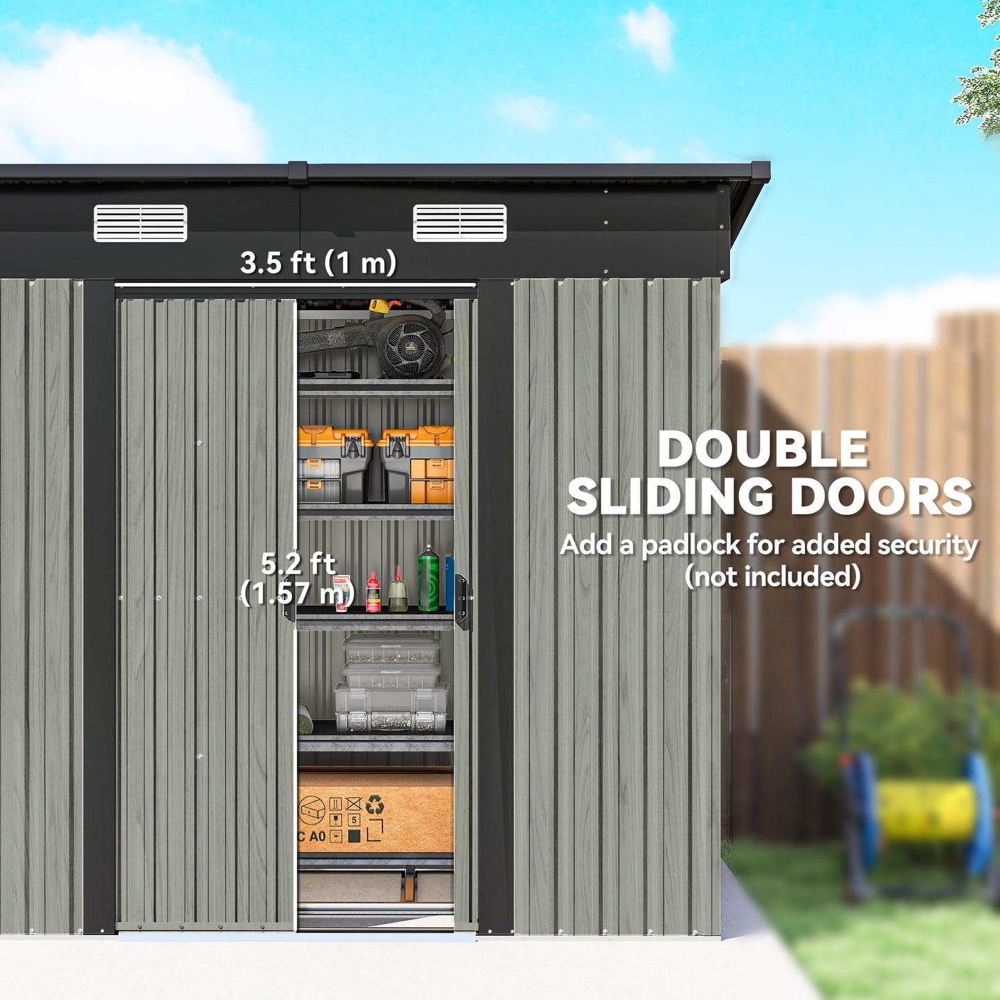 7 x 4ft Outdoor Storage Shed with Foundation Kit, Lean to Metal Garden Shed for Log, Rubbish Bin, Tool, Bike, Light Grey
