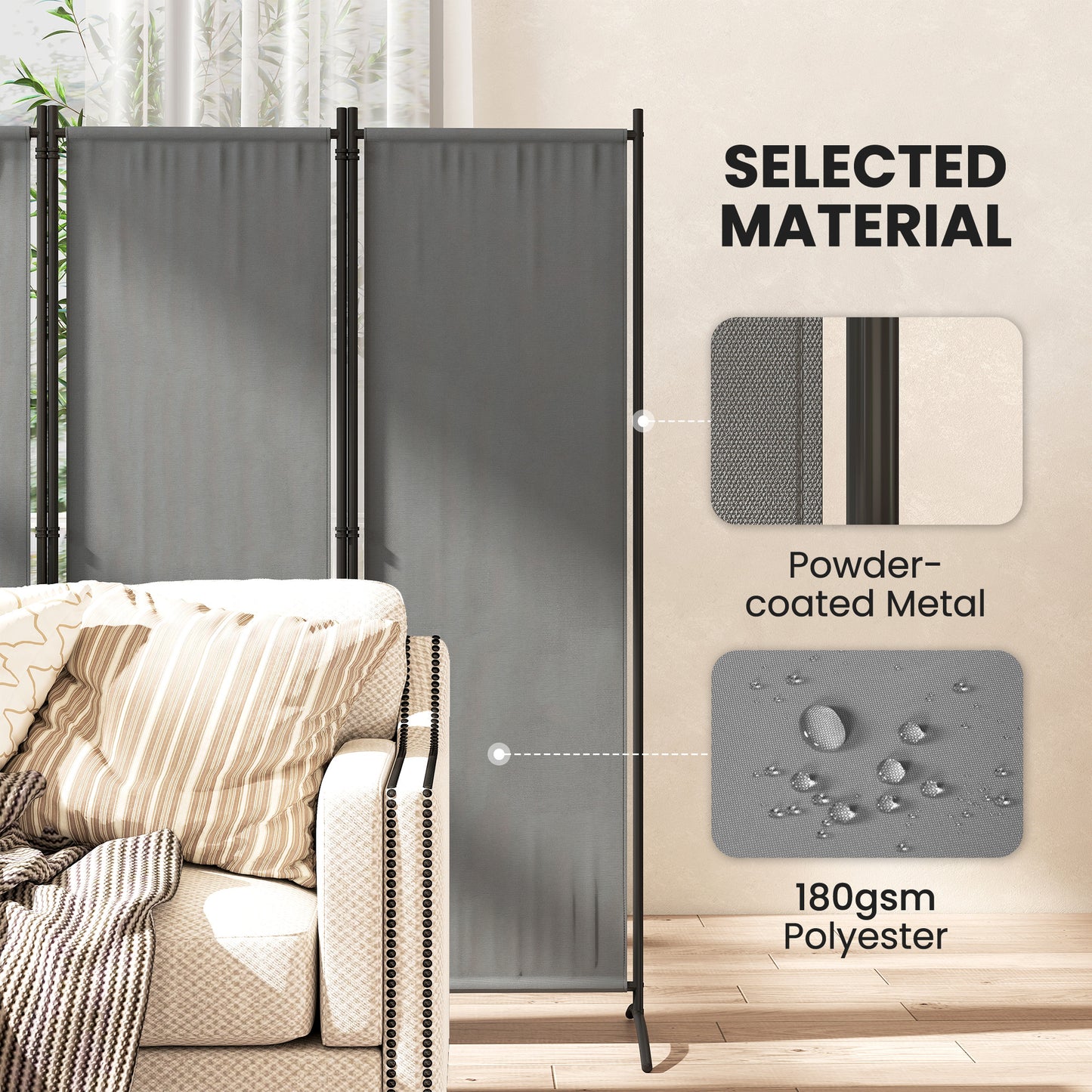 4 Panel Folding Room Divider, 1.7m Privacy Screen with Wide Feet, Portable Freestanding Metal Partition Separator for Office