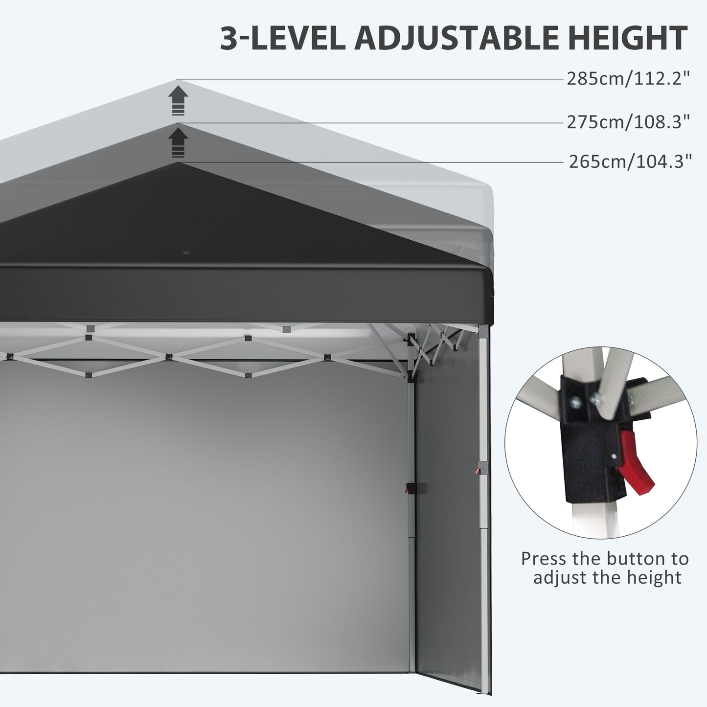 3 x 3 (M) Pop Up Gazebo Event Shelter, Height Adjustable Party Tent with 3 Sidewalls, Weight Bags and Wheeled Bag
