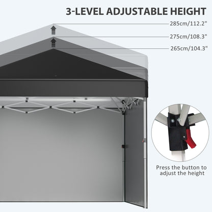 3 x 3 (M) Pop Up Gazebo Event Shelter, Height Adjustable Party Tent with 3 Sidewalls, Weight Bags and Wheeled Bag
