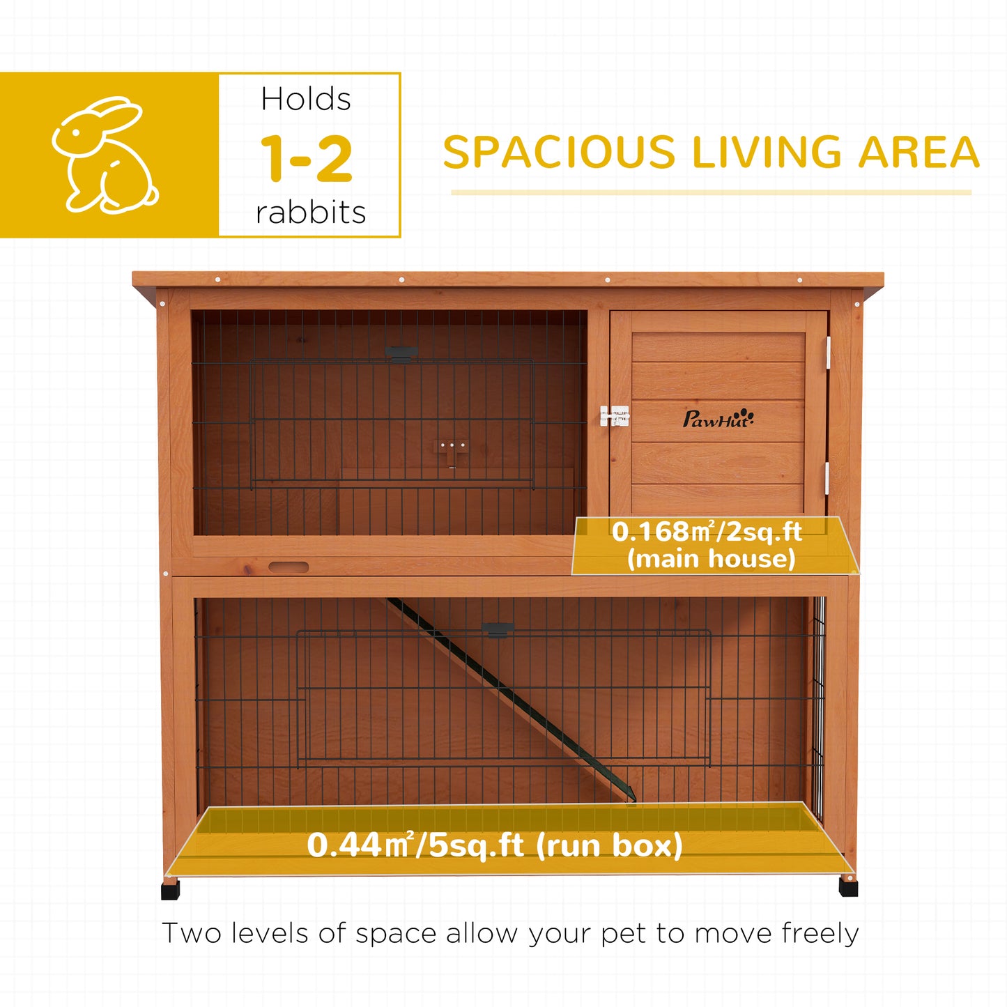 Two-Tier Antiseptic Wood Rabbit Hutch, 102cm Guinea Pig Hutch with Run - Orange