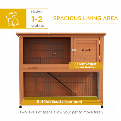 Two-Tier Antiseptic Wood Rabbit Hutch, 102cm Guinea Pig Hutch with Run - Orange