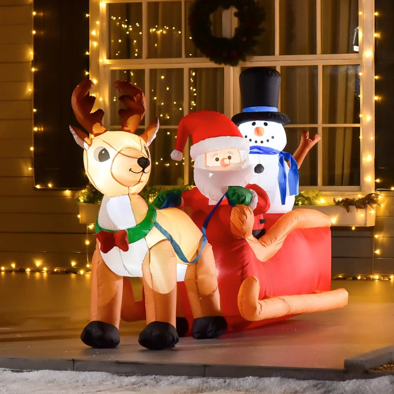 4ft Christmas Inflatable Santa Claus & Snowman on Sleigh with 1 Reindeer