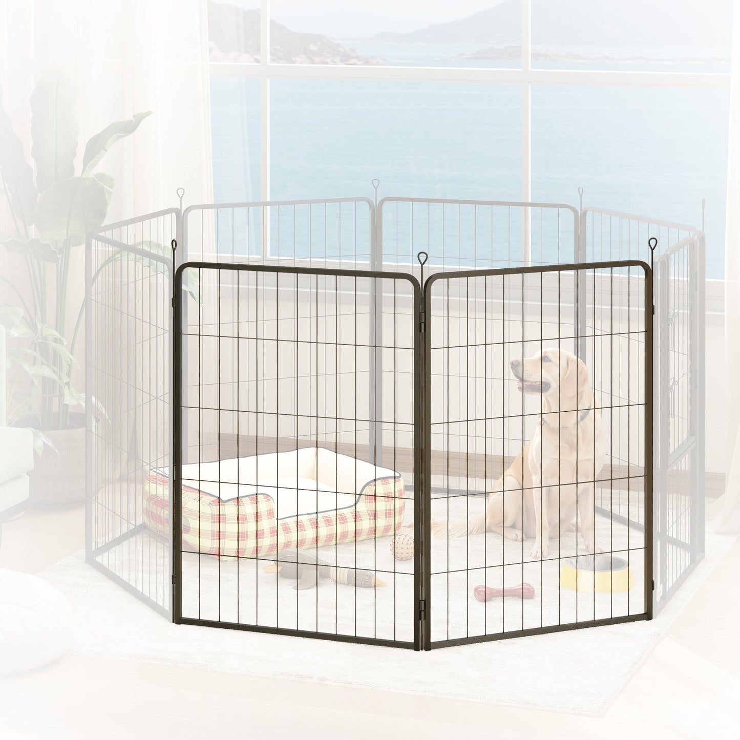 Two-Piece Dog Pen Expansion Pack for Large Dogs, 100cm Tall Animal Pen with Three Connecting Stakes
