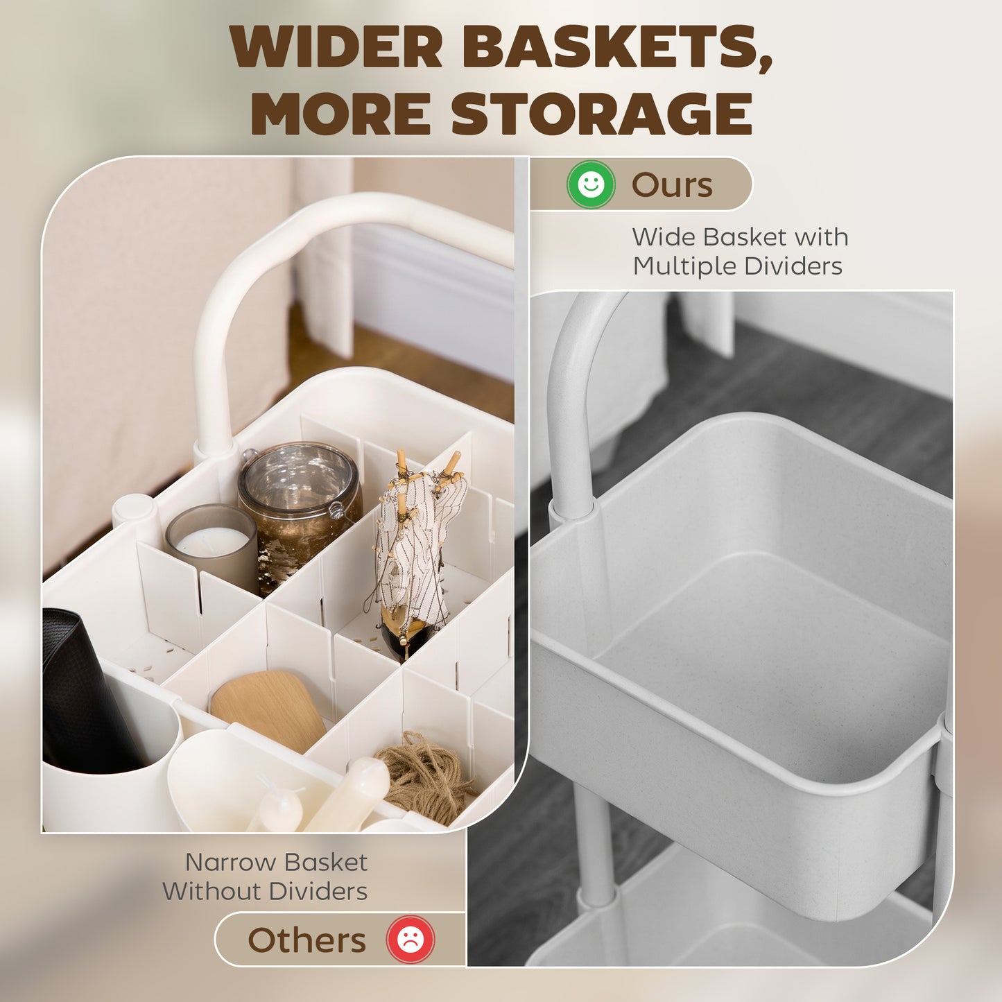 Three-Tier Home Trolley, with Handle and Wheels - White